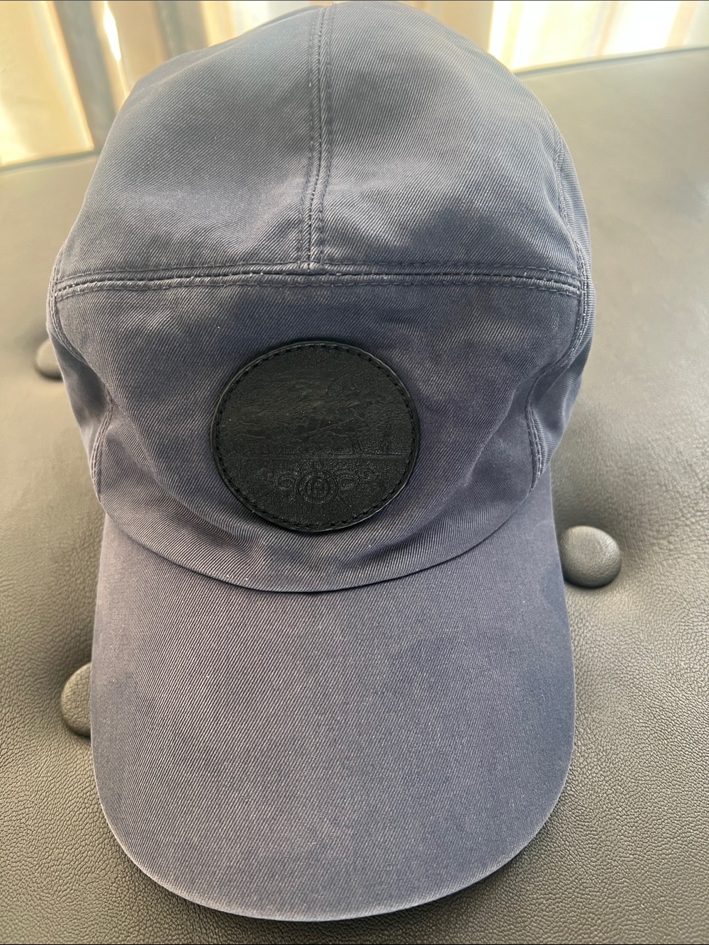 Hermes Navy Blue Cotton Logo Patch Cap